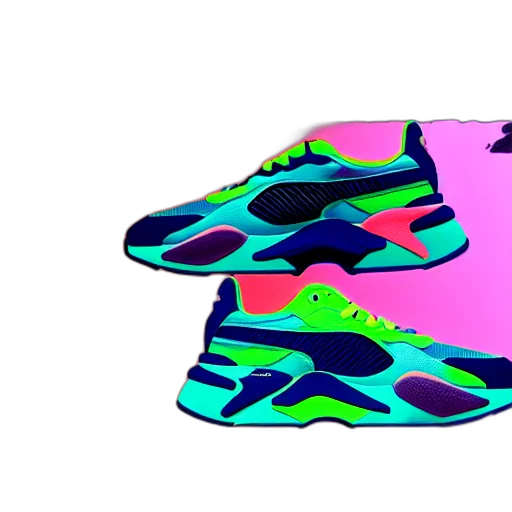 shoes, vaporwave, 3d render, cartoon, concept art, neon lights, neon, colorful transparent PNG cut-out