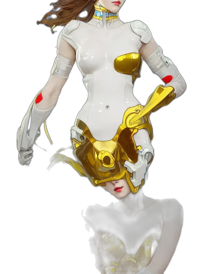robot, jewelry, mask, weapon, concept art, 3d render, fantasy art, cyberpunk transparent PNG cut-out