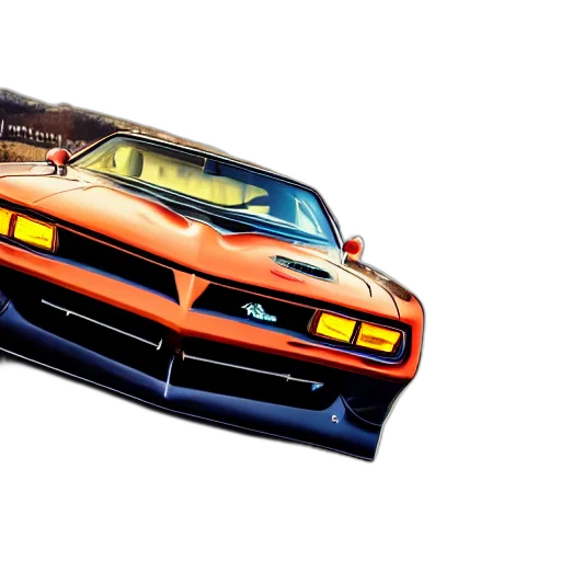 car, photorealistic, concept art, 3d render, comic book art, black, pontiac, firebird transparent PNG cut-out