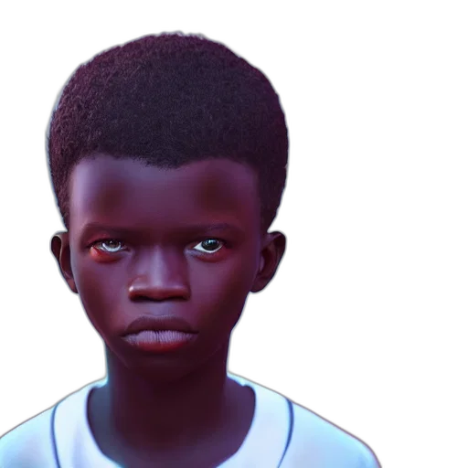 face, concept art, 3d render, photorealistic, cartoon, portrait, nigerian, boy transparent PNG cut-out