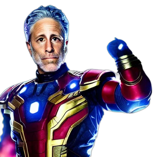 comic book art, jon, stewart, looking, sad, while, using, infinity transparent PNG cut-out
