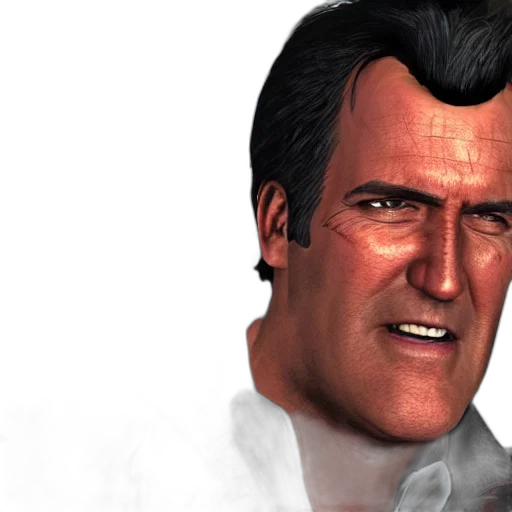 face, 3d render, photorealistic, concept art, comic book art, screenshot, bruce, campbell transparent PNG cut-out