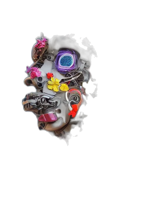 robot, mask, face, weapon, concept art, 3d render, cyberpunk, pixel art transparent PNG cut-out