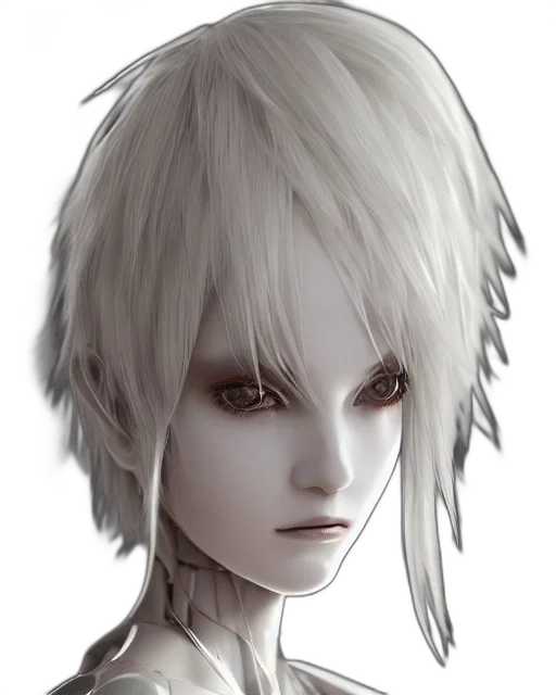 face, robot, creature, hair, concept art, fantasy art, photorealistic, 3d render transparent PNG cut-out