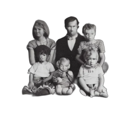 photorealistic, old, polaroid, haunted, family, photo, black, white transparent PNG cut-out
