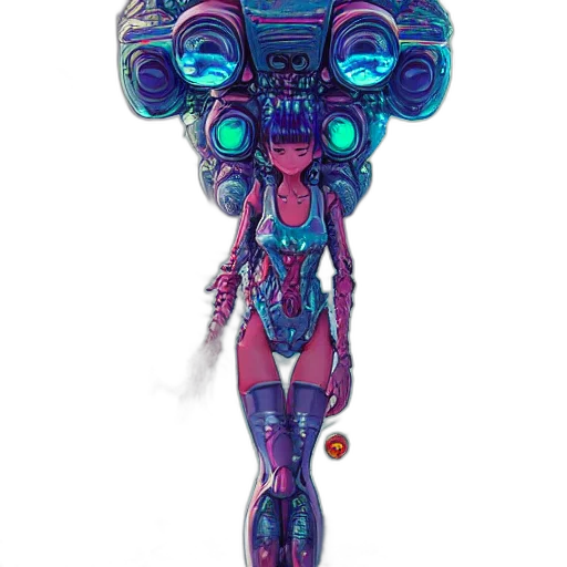 robot, staff, mask, creature, concept art, cyberpunk, 3d render, fantasy art transparent PNG cut-out