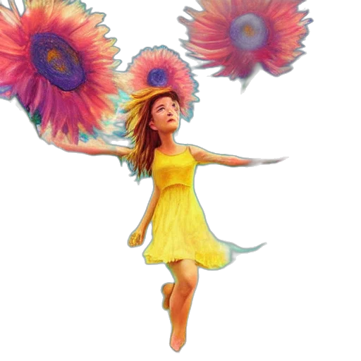 dress, umbrella, flower, staff, 3d render, concept art, photorealistic, watercolor transparent PNG cut-out