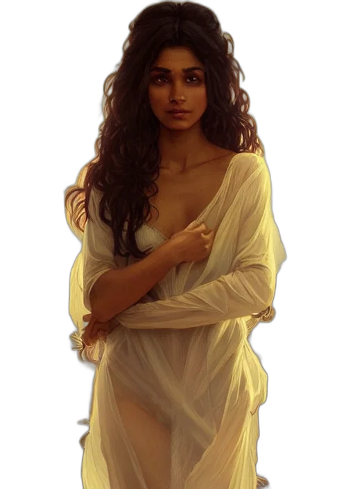 dress, jewelry, oil painting, fantasy art, photorealistic, concept art, sunset, beach transparent PNG cut-out