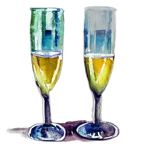 watercolor, oil painting, photorealistic, 3d render, painting, two, champagne, glasses transparent PNG cut-out