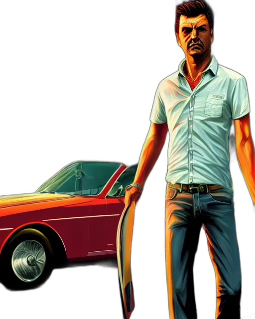 car, concept art, comic book art, photorealistic, cartoon, red, tommy, vercetti transparent PNG cut-out