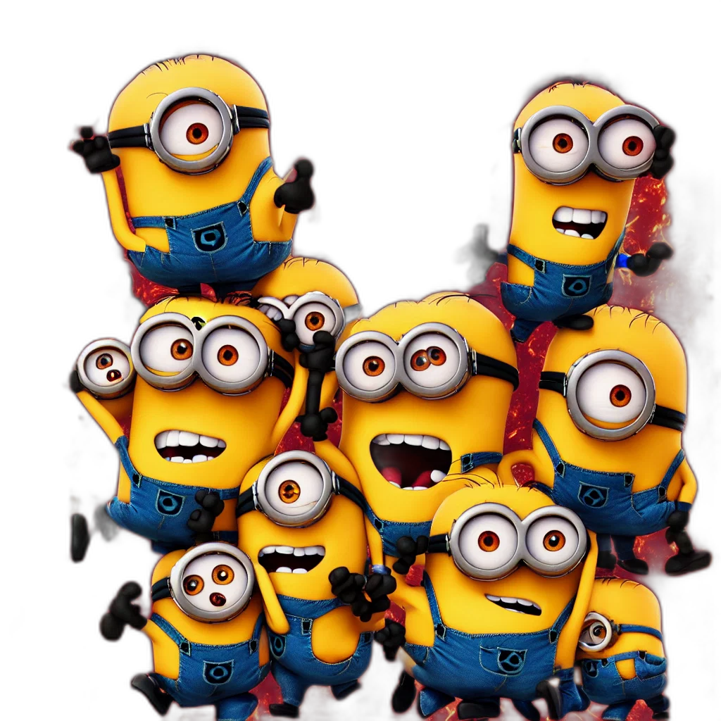 3d render, terrified, minions, despicable transparent PNG cut-out