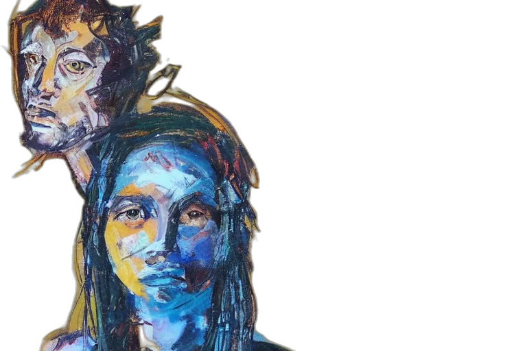 face, crown, mask, watercolor, photorealistic, concept art, oil painting, blue transparent PNG cut-out