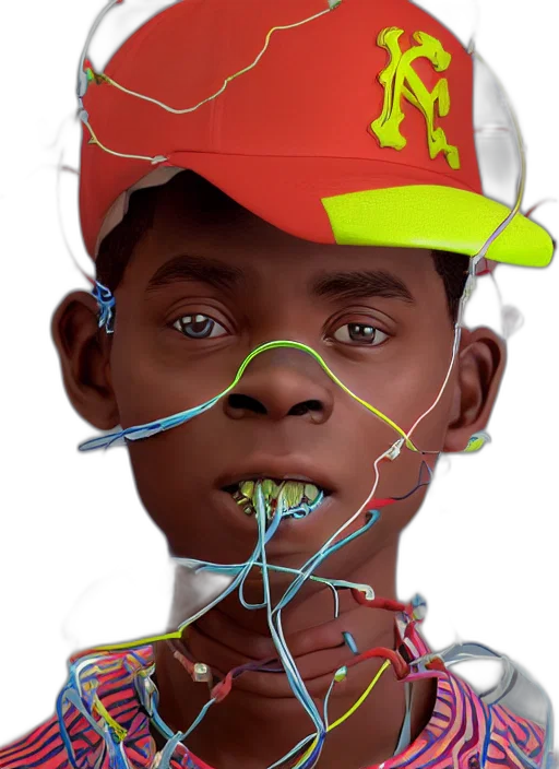face, mask, hat, jewelry, 3d render, concept art, photorealistic, cyberpunk transparent PNG cut-out