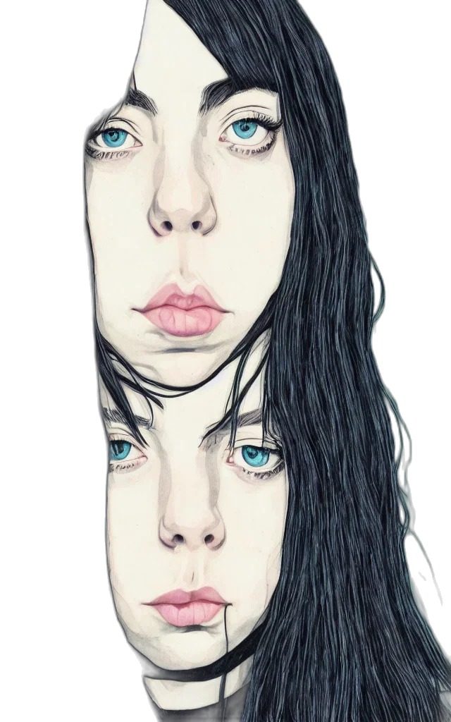 face, mask, hair, creature, watercolor, photorealistic, fantasy art, cartoon transparent PNG cut-out