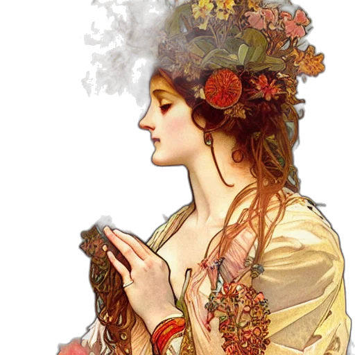 dress, jewelry, crown, staff transparent PNG cut-out
