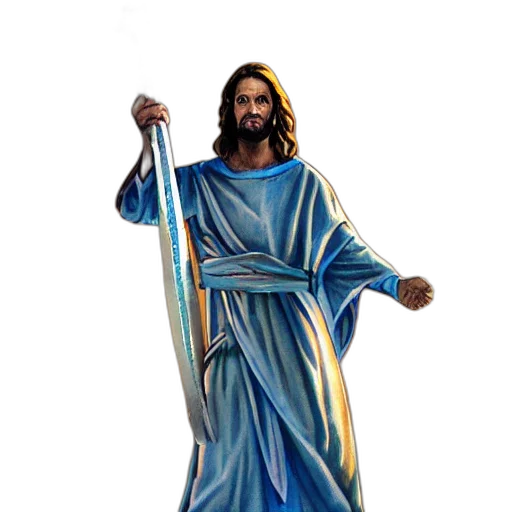 staff, dress, sword, 3d render, concept art, photorealistic, pixel art, blue transparent PNG cut-out