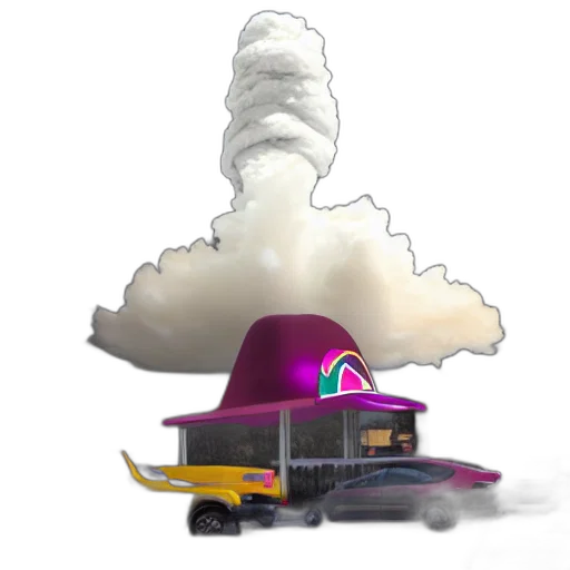 car, hat, staff, weapon, concept art, 3d render, vaporwave, pixel art transparent PNG cut-out
