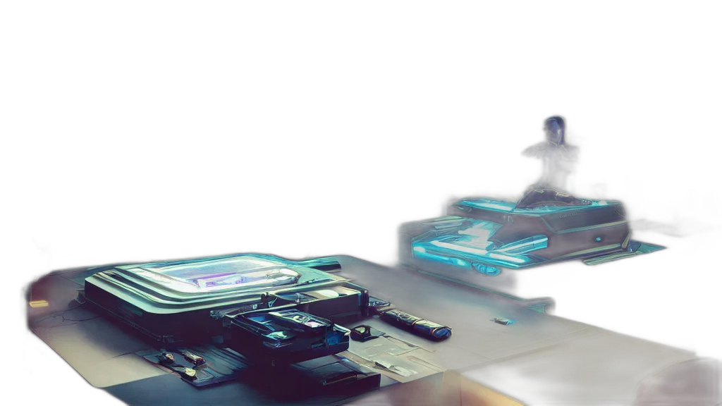 robot, weapon, car, 3d render, concept art, cyberpunk, vaporwave, neon lights transparent PNG cut-out