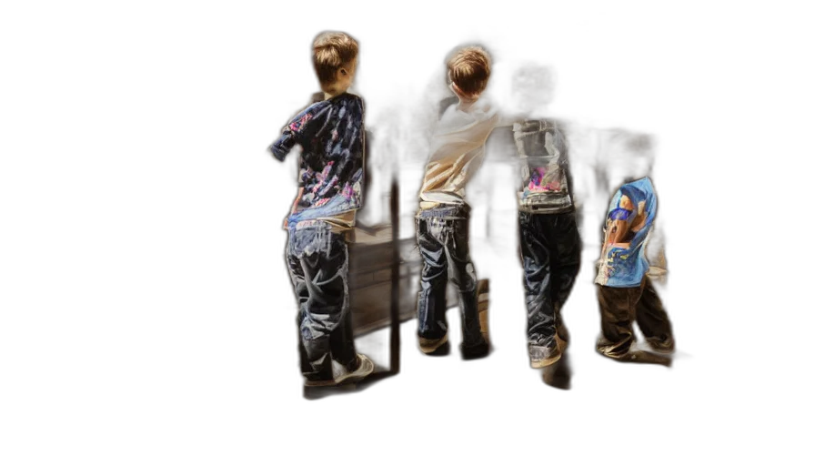 jacket, concept art, 3d render, photorealistic, three, children, playing, giant transparent PNG cut-out