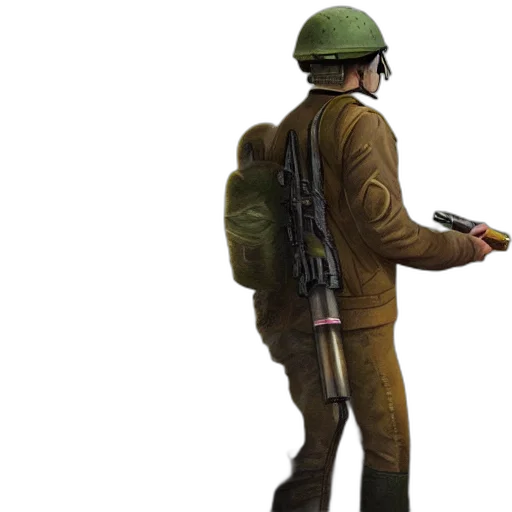 jacket, staff, weapon, hat transparent PNG cut-out