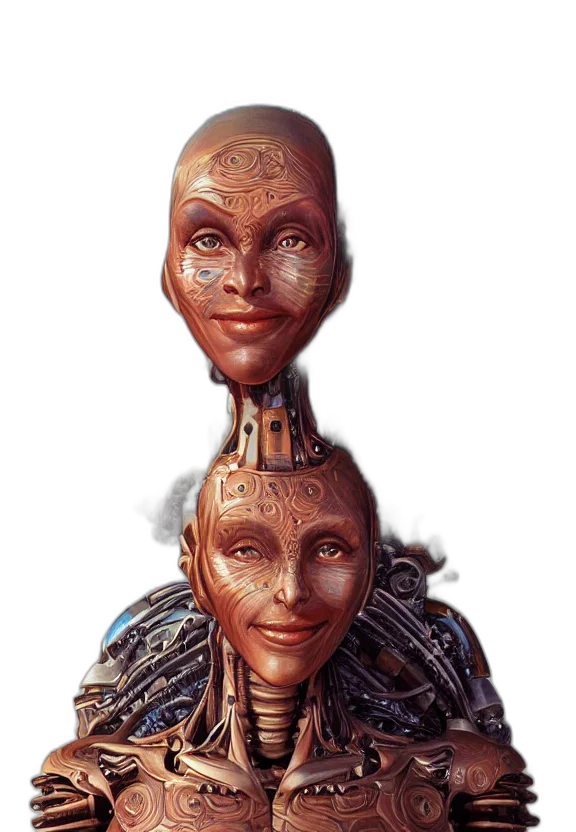 robot, face, mask, crown, concept art, 3d render, fantasy art, cyberpunk transparent PNG cut-out