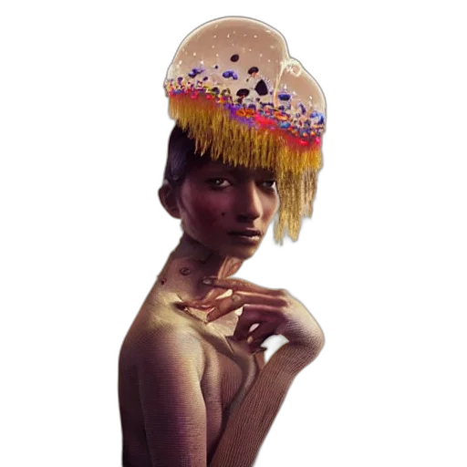 hat, crown, hair, dress, photorealistic, concept art, 3d render, fantasy art transparent PNG cut-out
