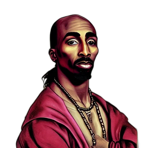 face, photorealistic, cartoon, concept art, comic book art, classical, portrait, tupac transparent PNG cut-out