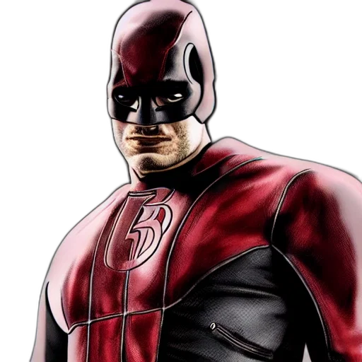 comic book art, concept art, photorealistic, cartoon, red, daredevil, leather, suit transparent PNG cut-out