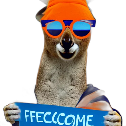 portrait, photo, kangaroo, wearing, orange, hoodie, blue, sunglasses transparent PNG cut-out