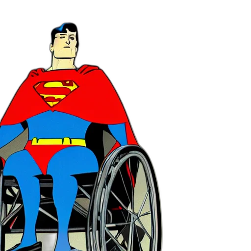 comic book art, concept art, cartoon, 3d render, superman, wheelchair, color, film transparent PNG cut-out