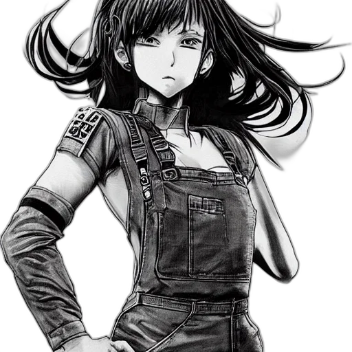jacket, weapon, robot, hair, comic book art, anime, cartoon, concept art transparent PNG cut-out