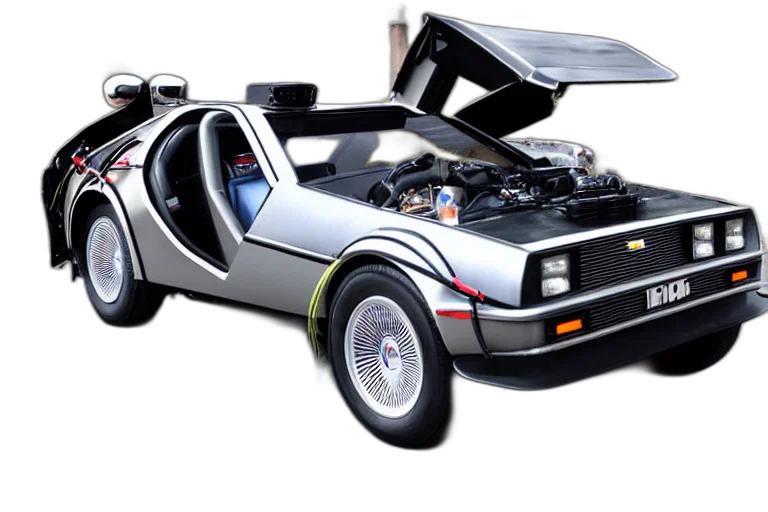 car, robot, concept art, 3d render, photorealistic, hotrod, delorean transparent PNG cut-out