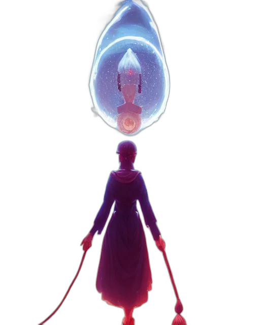 robot, dress, staff, creature, concept art, pixel art, comic book art, cyberpunk transparent PNG cut-out