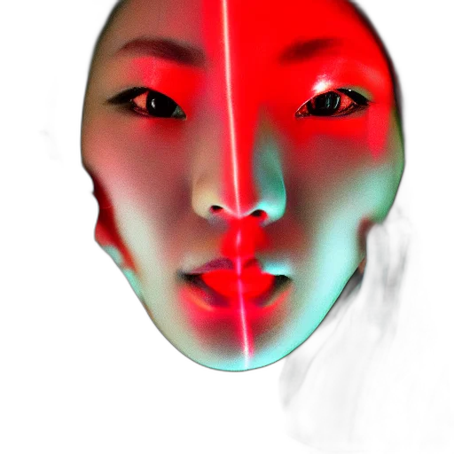 face, mask, robot, creature, photorealistic, 3d render, vaporwave, cyberpunk transparent PNG cut-out