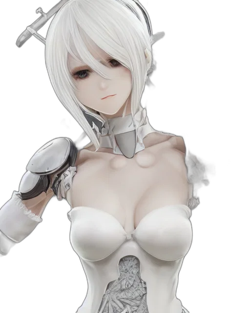 robot, weapon, dress, 3d render, concept art, fantasy art, photorealistic, monochrome transparent PNG cut-out