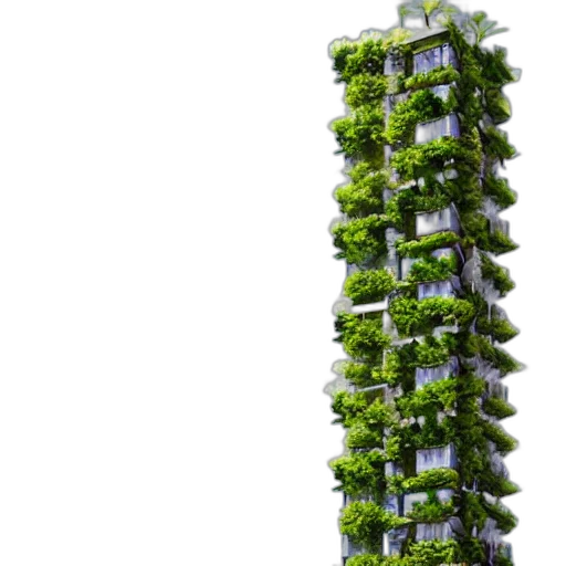 building, 3d render, concept art, skyscraper, made, plants, elegant, photo transparent PNG cut-out