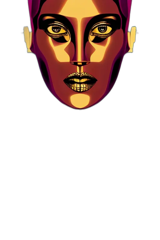 mask, face, crown, pixel art, concept art, 3d render, vaporwave, golden transparent PNG cut-out