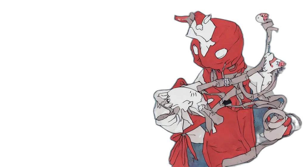weapon, concept art, anime, comic book art, cartoon, fire, red, masked transparent PNG cut-out