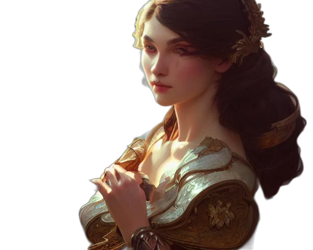 jewelry, crown, dress, face, fantasy art, concept art, photorealistic, oil painting transparent PNG cut-out