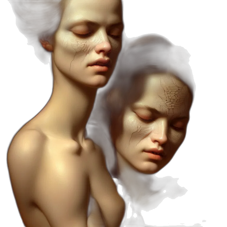 face, mask, crown, hair, photorealistic, concept art, 3d render, fantasy art transparent PNG cut-out