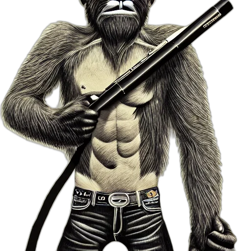 animal, comic book art, photorealistic, concept art, cartoon, cowboy, ape, realistic transparent PNG cut-out
