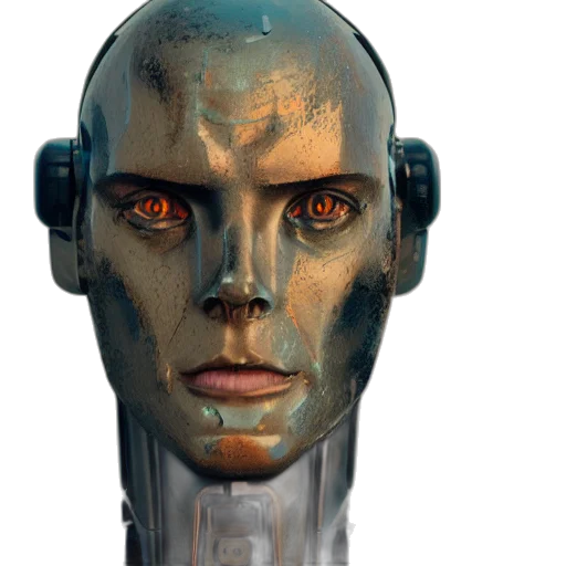 robot, face, mask, staff, cyberpunk, concept art, 3d render, photorealistic transparent PNG cut-out