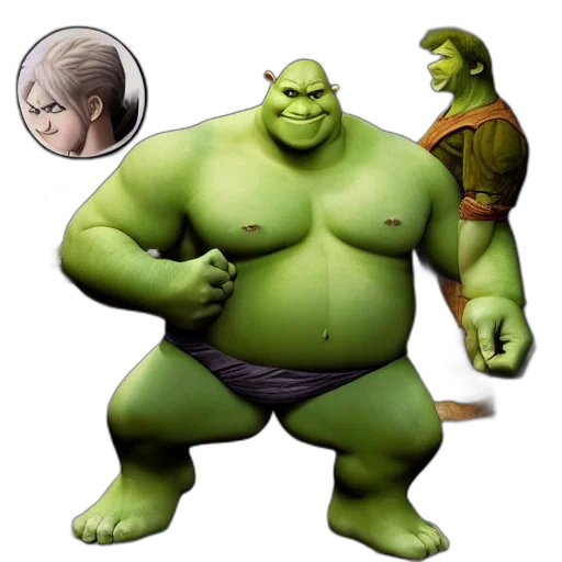 concept art, 3d render, comic book art, fantasy art, green, shrek, fighting, hulk transparent PNG cut-out