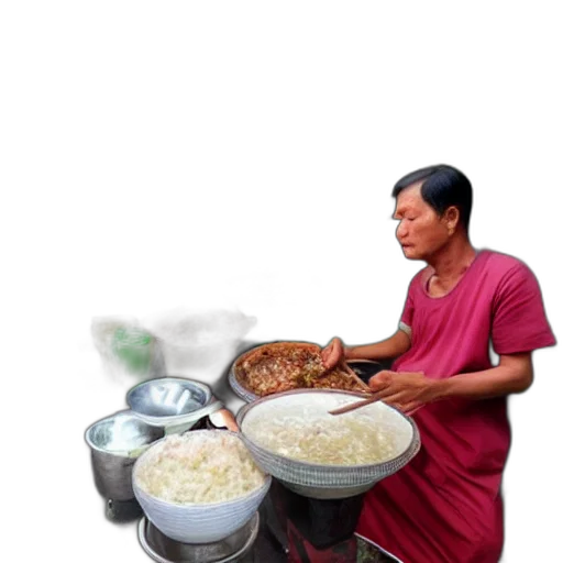 food, jewelry, staff, photorealistic, oil painting, 3d render, bakso, vendor transparent PNG cut-out