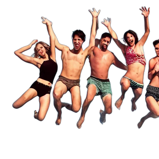 3d render, cast, friends, jumping transparent PNG cut-out