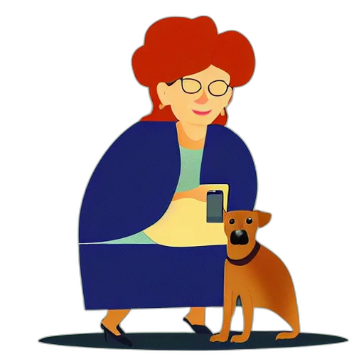 staff, flat, design, illustration, grandma, dog, using, smart transparent PNG cut-out