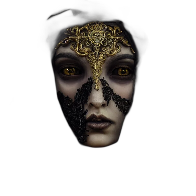 mask, face, jewelry, crown, fantasy art, concept art, photorealistic, 3d render transparent PNG cut-out