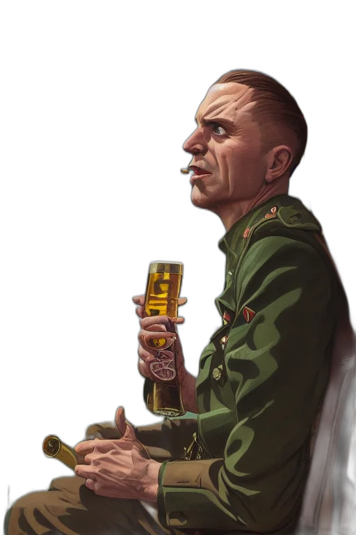 jacket, staff, face, bottle, concept art, comic book art, photorealistic, cyberpunk transparent PNG cut-out