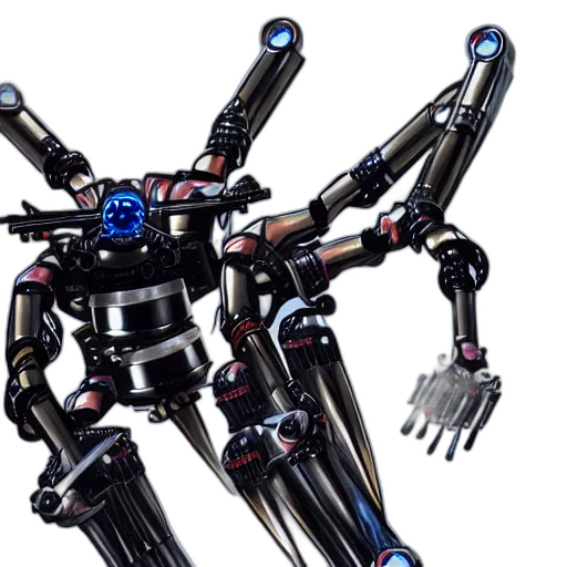robot, weapon, staff, concept art, 3d render, cyberpunk, mechanical, spider transparent PNG cut-out