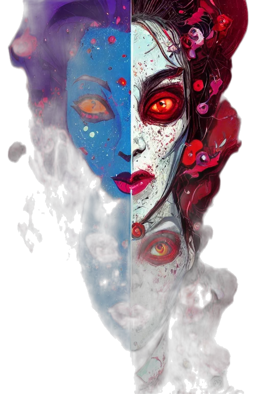 mask, face, concept art, comic book art, fantasy art, watercolor, outer space, underwater transparent PNG cut-out